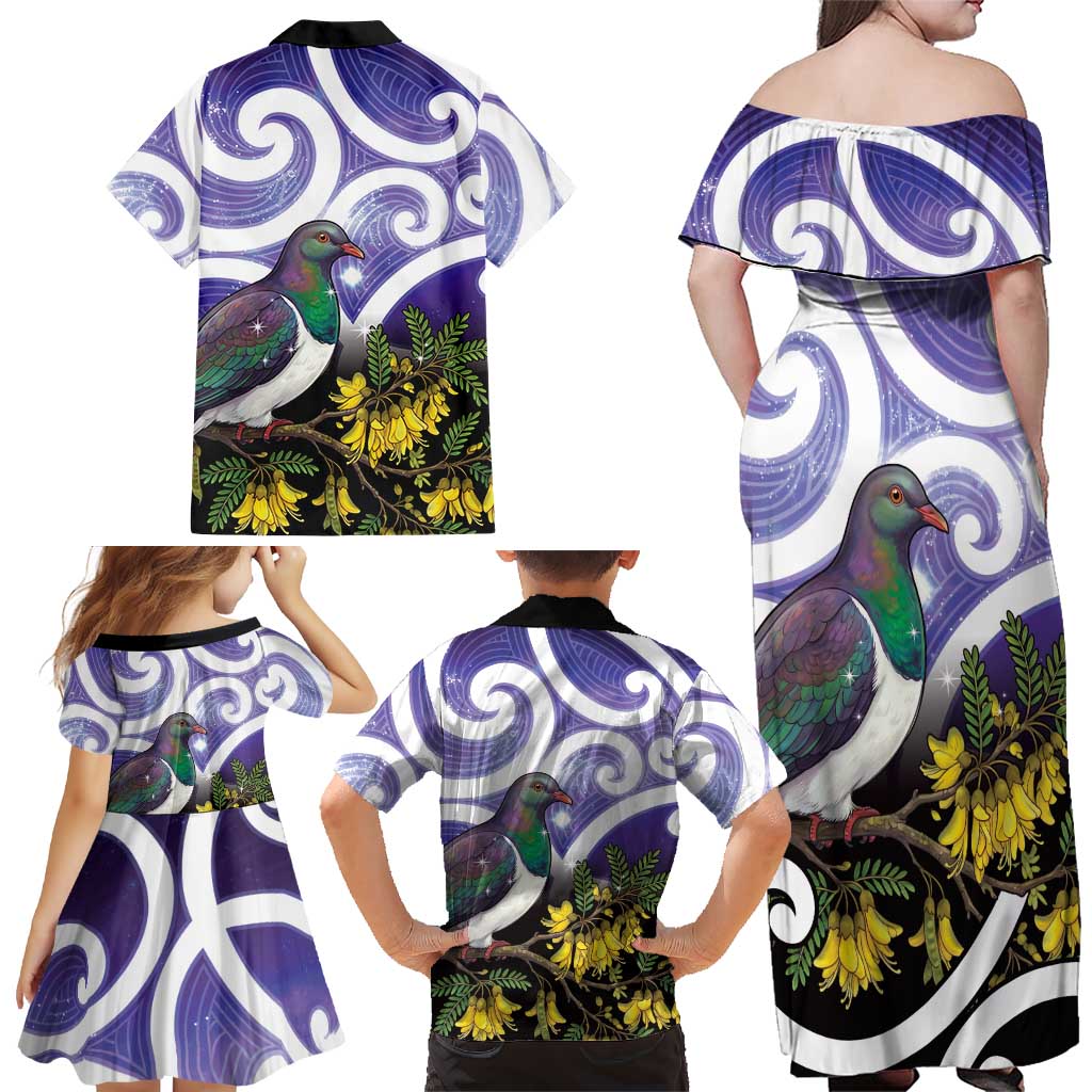 Kekeru New Zealand Matariki Family Matching Off Shoulder Maxi Dress and Hawaiian Shirt Kukupa Kowhai Maori New Year Purple Version LT14 - Polynesian Pride