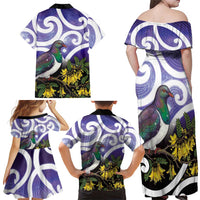 Kekeru New Zealand Matariki Family Matching Off Shoulder Maxi Dress and Hawaiian Shirt Kukupa Kowhai Maori New Year Purple Version LT14 - Polynesian Pride