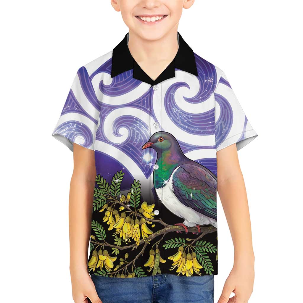 Kekeru New Zealand Matariki Family Matching Off Shoulder Maxi Dress and Hawaiian Shirt Kukupa Kowhai Maori New Year Purple Version LT14 Son's Shirt Purple - Polynesian Pride