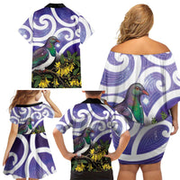 Kekeru New Zealand Matariki Family Matching Off Shoulder Short Dress and Hawaiian Shirt Kukupa Kowhai Maori New Year Purple Version LT14 - Polynesian Pride