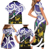 Kekeru New Zealand Matariki Family Matching Short Sleeve Bodycon Dress and Hawaiian Shirt Kukupa Kowhai Maori New Year Purple Version LT14 - Polynesian Pride