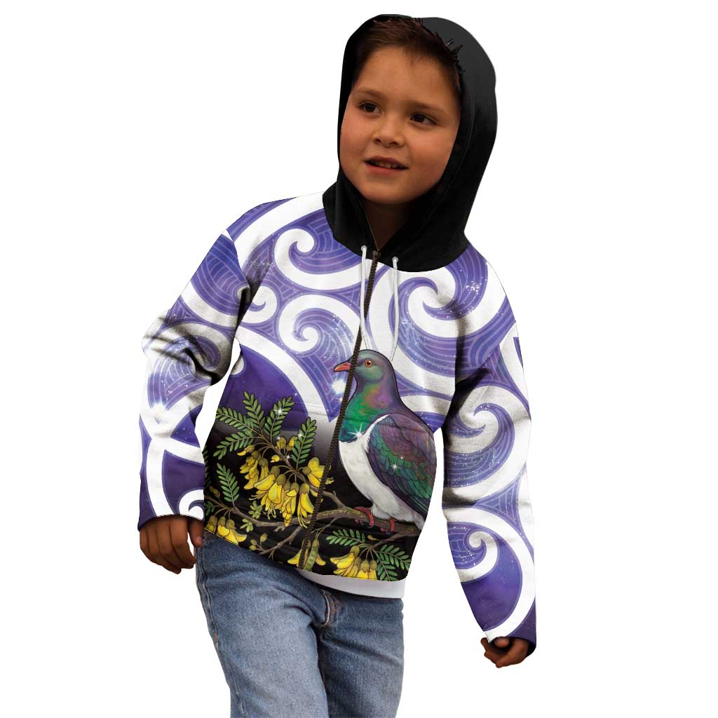Kekeru New Zealand Matariki Kid Hoodie Kukupa Kowhai Maori New Year Purple Version LT14 - Polynesian Pride