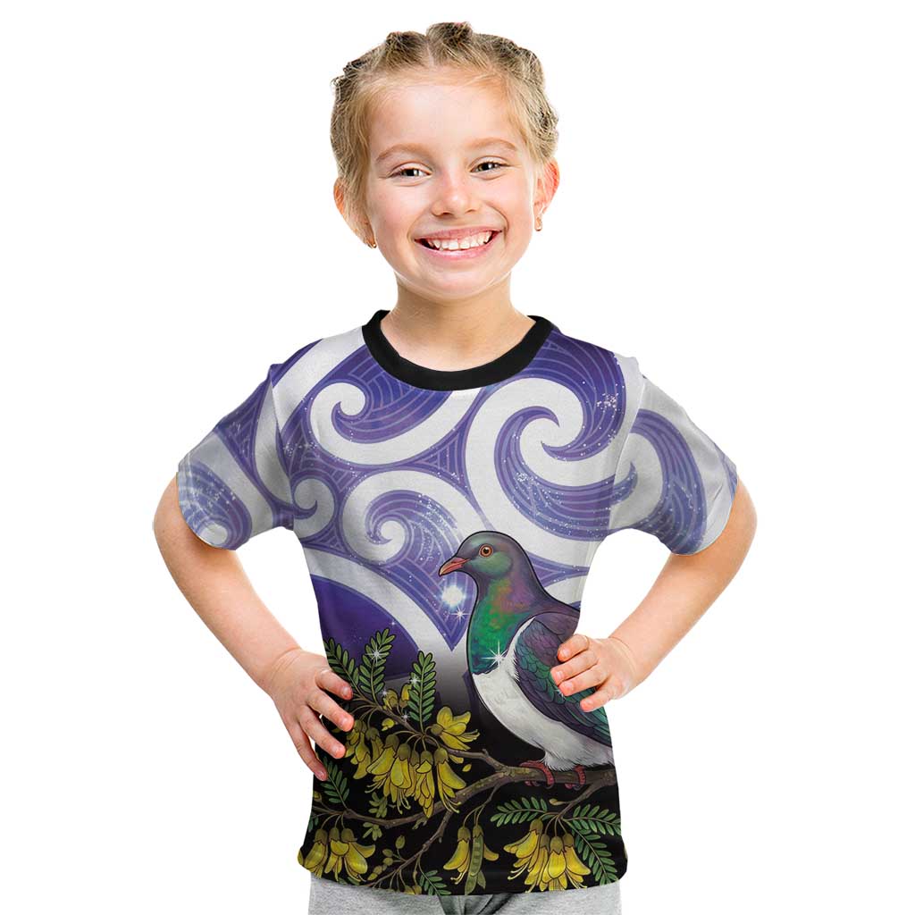 Kekeru New Zealand Matariki Kid T Shirt Kukupa Kowhai Maori New Year Purple Version