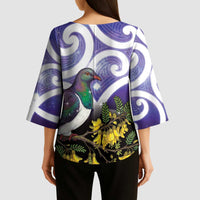 Kekeru New Zealand Matariki Kimono Sleeve Blouse Kukupa Kowhai Maori New Year Purple Version LT14 - Polynesian Pride