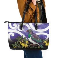 Kekeru New Zealand Matariki Leather Tote Bag Kukupa Kowhai Maori New Year Purple Version LT14 - Polynesian Pride