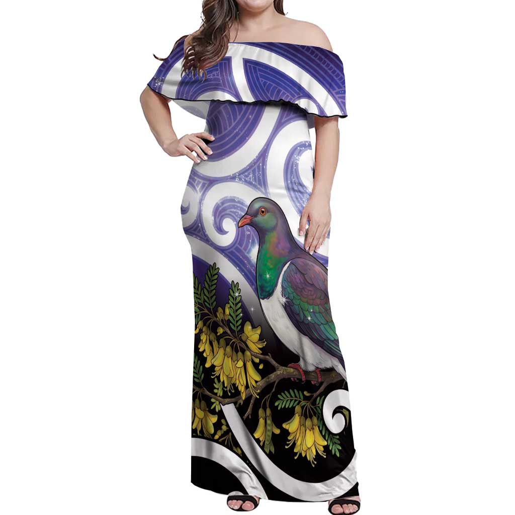 Kekeru New Zealand Matariki Off Shoulder Maxi Dress Kukupa Kowhai Maori New Year Purple Version LT14 Women Purple - Polynesian Pride