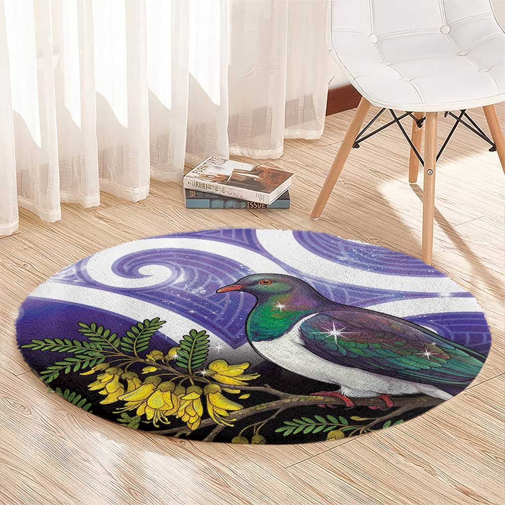 Kekeru New Zealand Matariki Round Carpet Kukupa Kowhai Maori New Year Purple Version