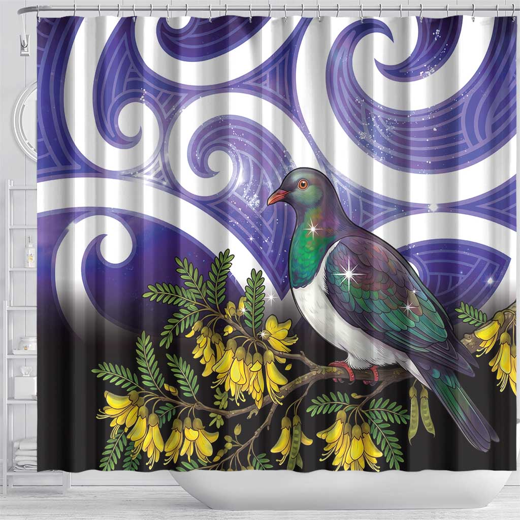 Kekeru New Zealand Matariki Shower Curtain Kukupa Kowhai Maori New Year Purple Version LT14 - Polynesian Pride