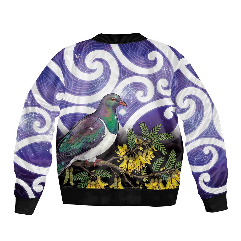 Kekeru New Zealand Matariki Sleeve Zip Bomber Jacket Kukupa Kowhai Maori New Year Purple Version