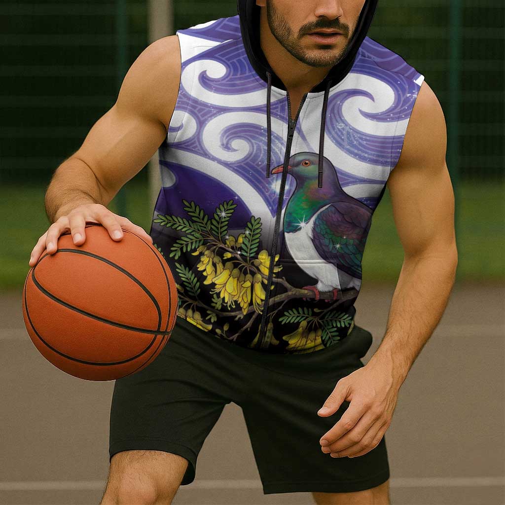 Kekeru New Zealand Matariki Sleeveless Zip Hoodie Kukupa Kowhai Maori New Year Purple Version LT14 - Polynesian Pride