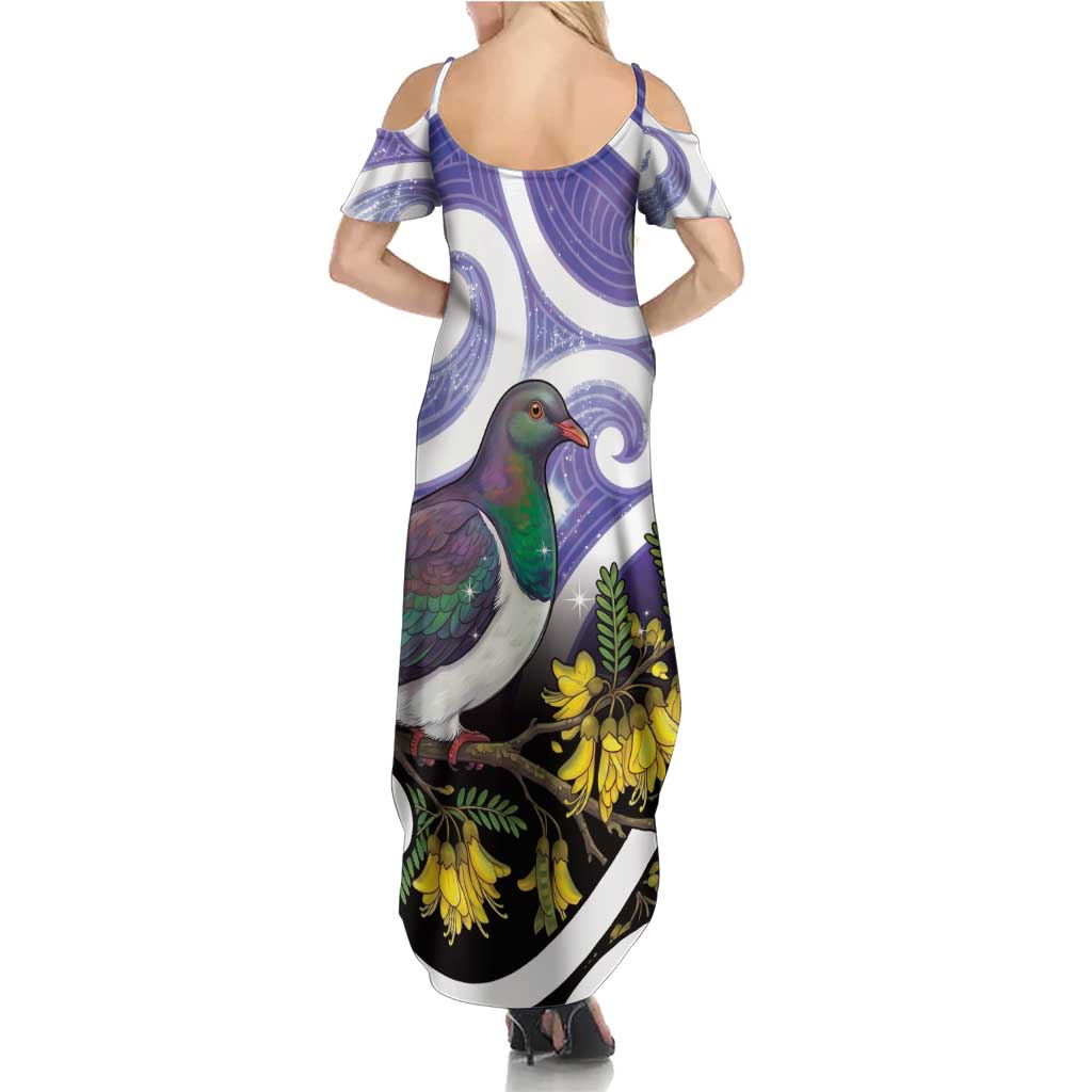 Kekeru New Zealand Matariki Summer Maxi Dress Kukupa Kowhai Maori New Year Purple Version LT14 - Polynesian Pride
