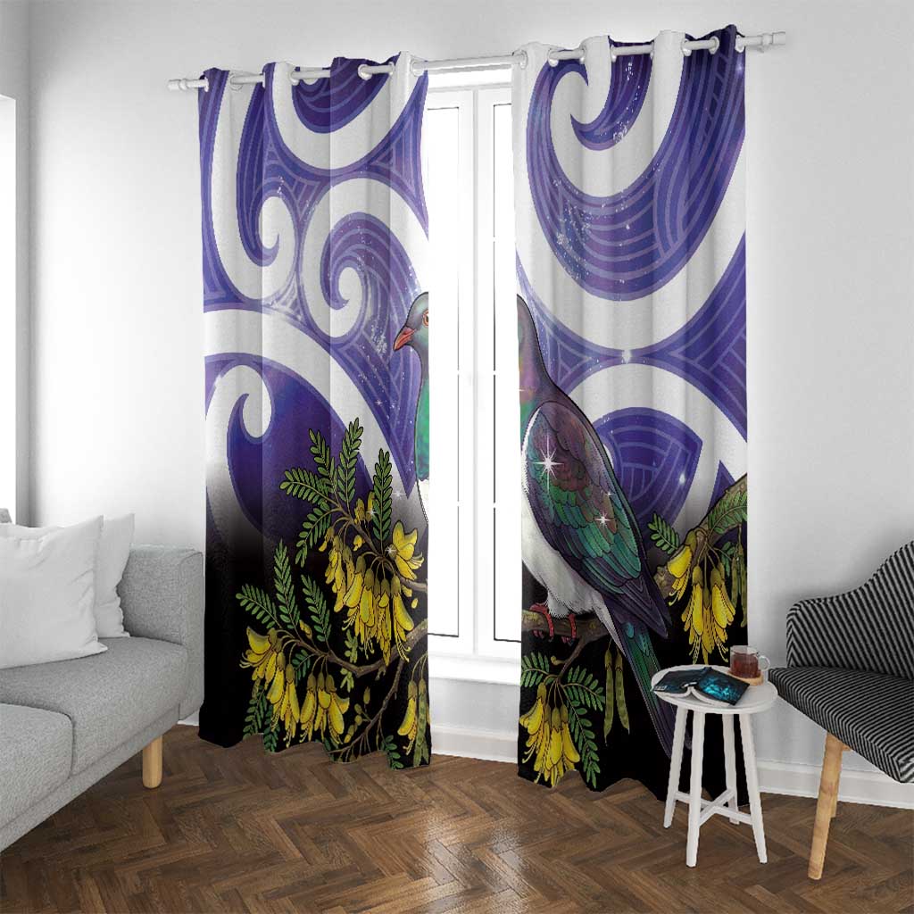 Kekeru New Zealand Matariki Window Curtain Kukupa Kowhai Maori New Year Purple Version