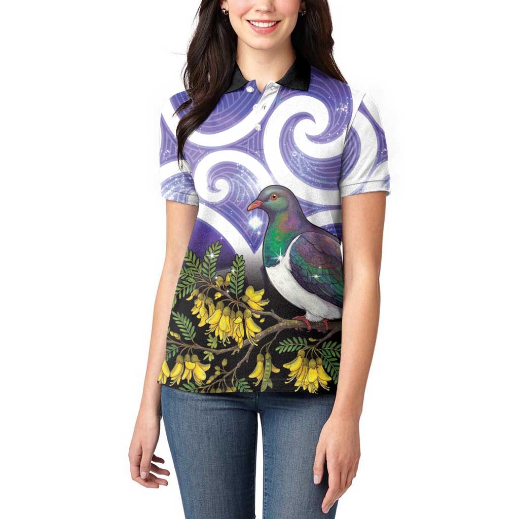 Kekeru New Zealand Matariki Women Polo Shirt Kukupa Kowhai Maori New Year Purple Version LT14 - Polynesian Pride
