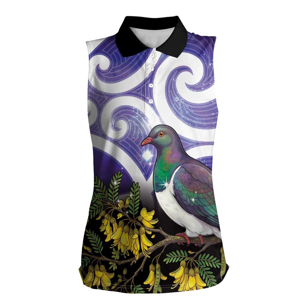 Kekeru New Zealand Matariki Women Sleeveless Polo Shirt Kukupa Kowhai Maori New Year Purple Version