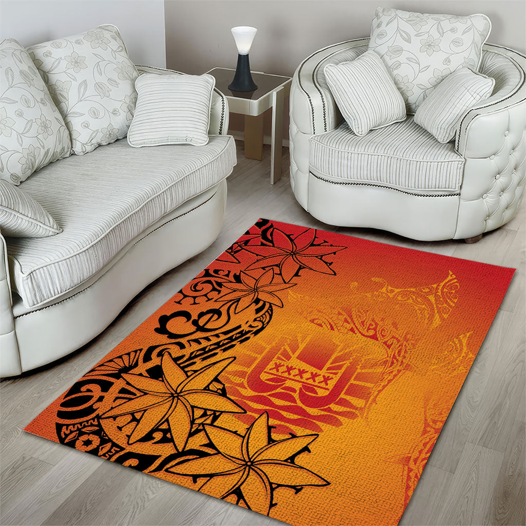 French Polynesia Manta Ray Tattoo Area Rug Tahiti Hahalua Tiare Maori Gradient Style