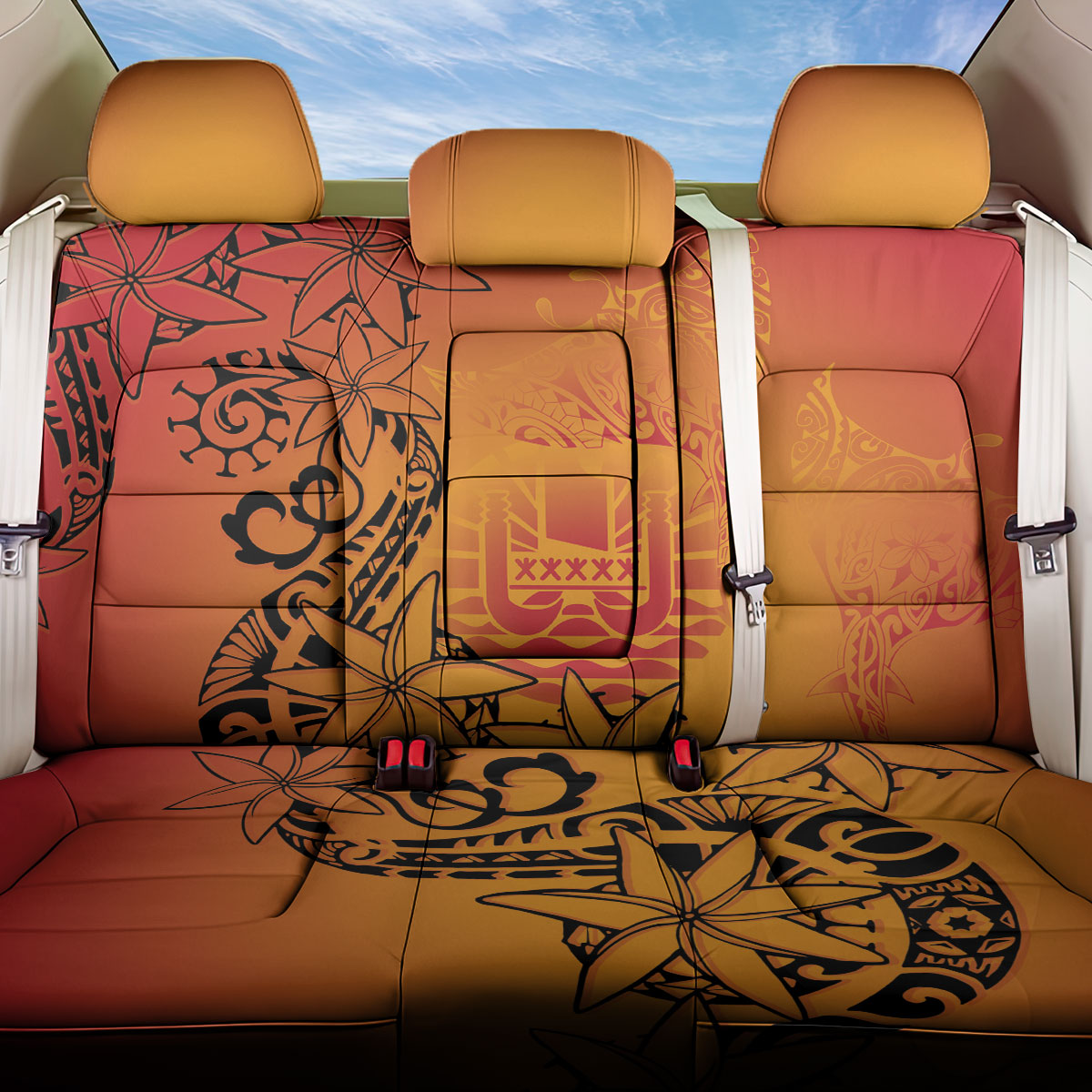 French Polynesia Manta Ray Tattoo Back Car Seat Cover Tahiti Hahalua Tiare Maori Gradient Style