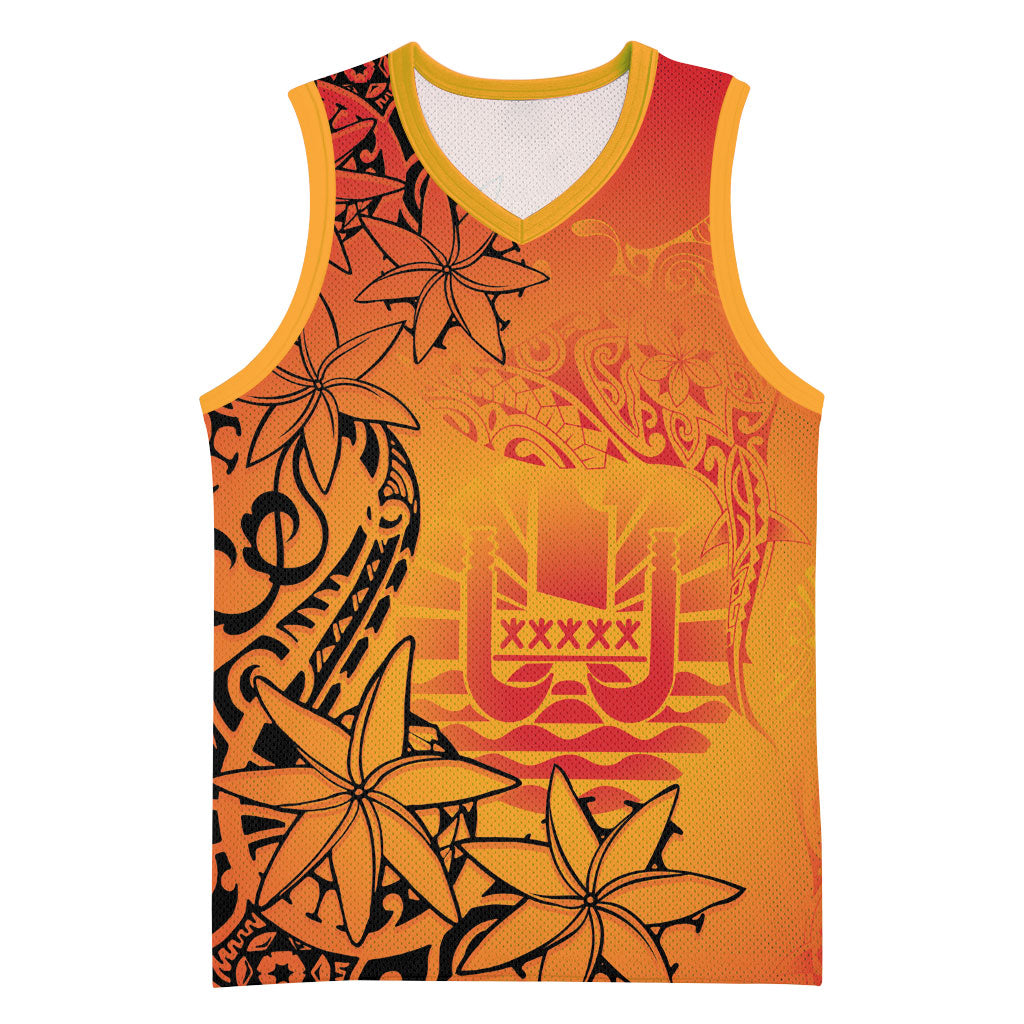French Polynesia Manta Ray Tattoo Basketball Jersey Tahiti Hahalua Tiare Maori Gradient Style