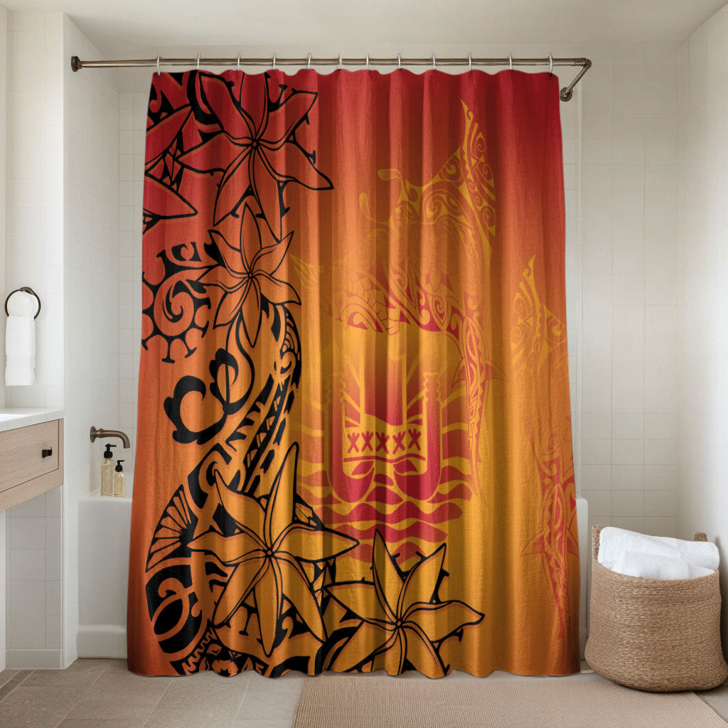 French Polynesia Manta Ray Tattoo Bathroom Set Tahiti Hahalua Tiare Maori Gradient Style