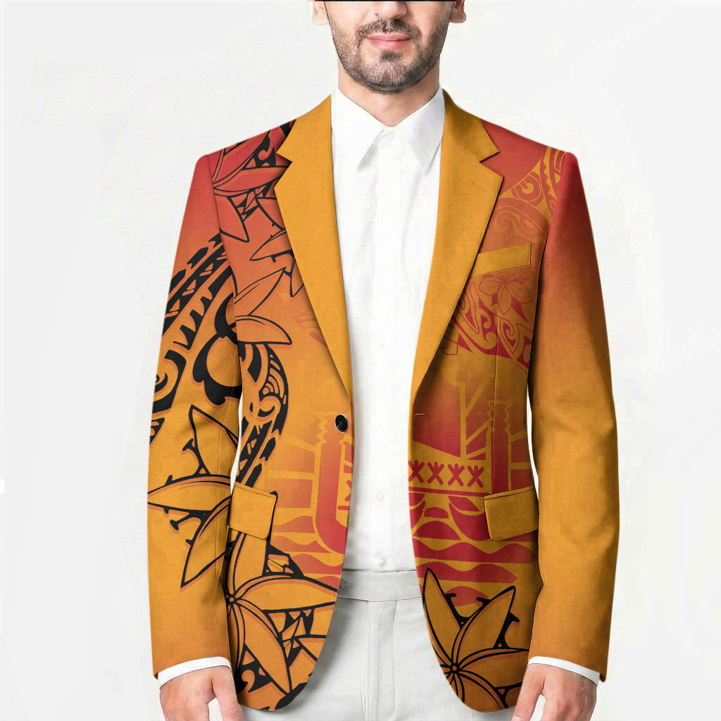 French Polynesia Manta Ray Tattoo Blazer Tahiti Hahalua Tiare Maori Gradient Style