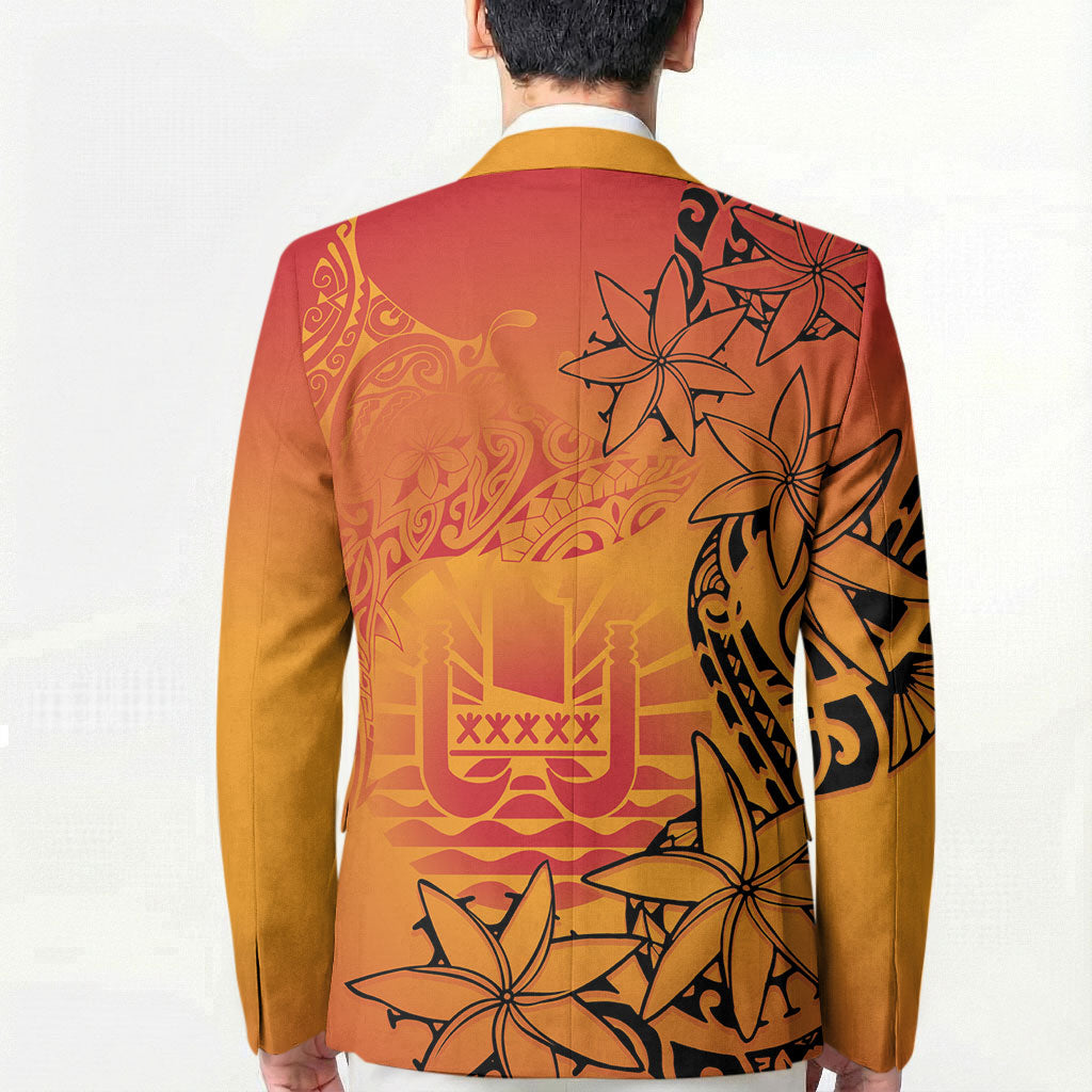 French Polynesia Manta Ray Tattoo Blazer Tahiti Hahalua Tiare Maori Gradient Style