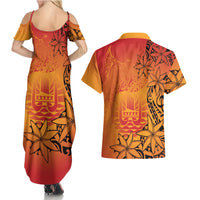 French Polynesia Manta Ray Tattoo Couples Matching Summer Maxi Dress and Hawaiian Shirt Tahiti Hahalua Tiare Maori Gradient Style LT14 - Polynesian Pride