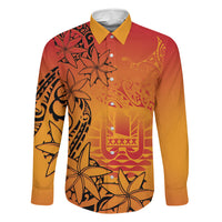 French Polynesia Manta Ray Tattoo Family Matching Long Sleeve Bodycon Dress and Hawaiian Shirt Tahiti Hahalua Tiare Maori Gradient Style LT14 Dad's Shirt - Long Sleeve Orange - Polynesian Pride