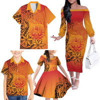 French Polynesia Manta Ray Tattoo Family Matching Off The Shoulder Long Sleeve Dress and Hawaiian Shirt Tahiti Hahalua Tiare Maori Gradient Style LT14 - Polynesian Pride