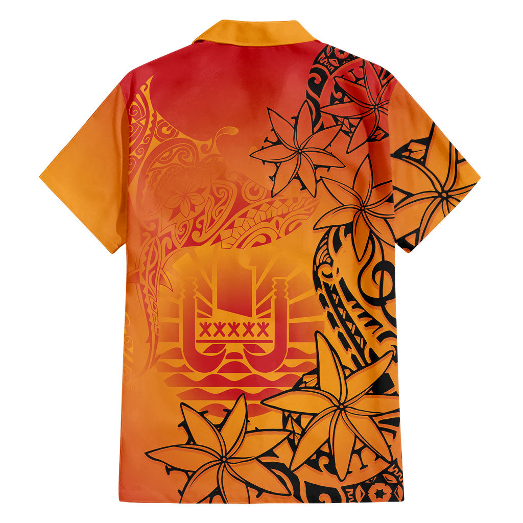 French Polynesia Manta Ray Tattoo Family Matching Off The Shoulder Long Sleeve Dress and Hawaiian Shirt Tahiti Hahalua Tiare Maori Gradient Style LT14 - Polynesian Pride