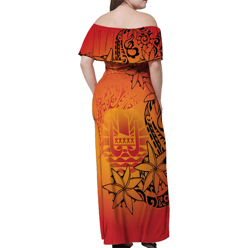 French Polynesia Manta Ray Tattoo Family Matching Off Shoulder Maxi Dress and Hawaiian Shirt Tahiti Hahalua Tiare Maori Gradient Style LT14 - Polynesian Pride