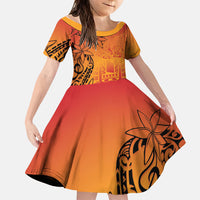 French Polynesia Manta Ray Tattoo Family Matching Off Shoulder Short Dress and Hawaiian Shirt Tahiti Hahalua Tiare Maori Gradient Style LT14 Daughter's Dress Orange - Polynesian Pride
