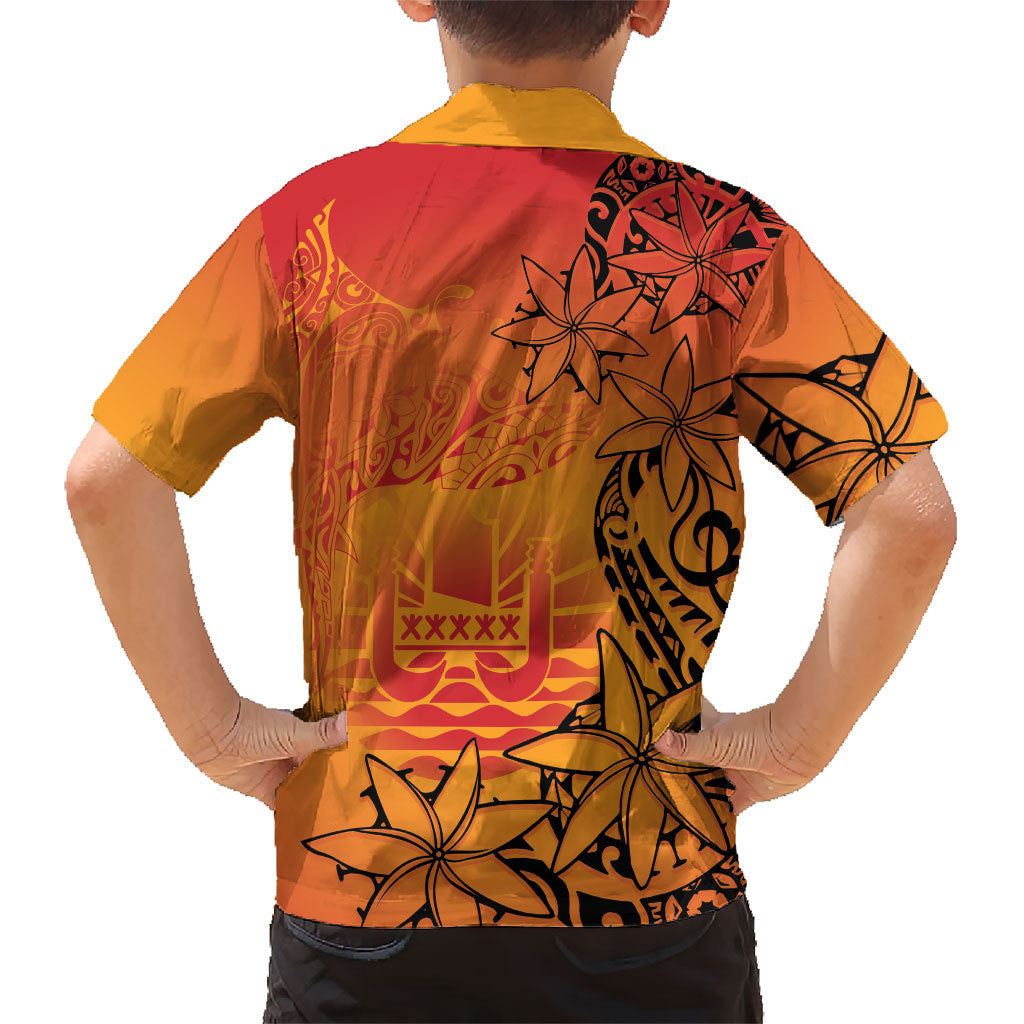 French Polynesia Manta Ray Tattoo Family Matching Puletasi and Hawaiian Shirt Tahiti Hahalua Tiare Maori Gradient Style LT14 - Polynesian Pride