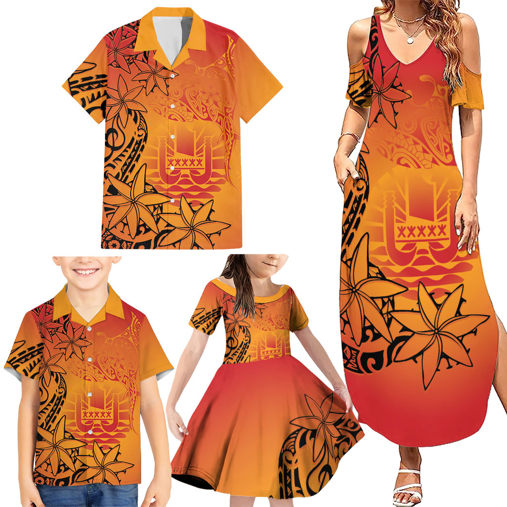 French Polynesia Manta Ray Tattoo Family Matching Summer Maxi Dress and Hawaiian Shirt Tahiti Hahalua Tiare Maori Gradient Style