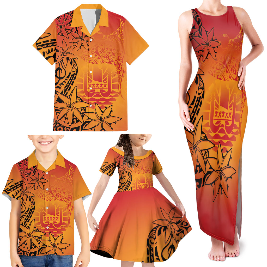 French Polynesia Manta Ray Tattoo Family Matching Tank Maxi Dress and Hawaiian Shirt Tahiti Hahalua Tiare Maori Gradient Style