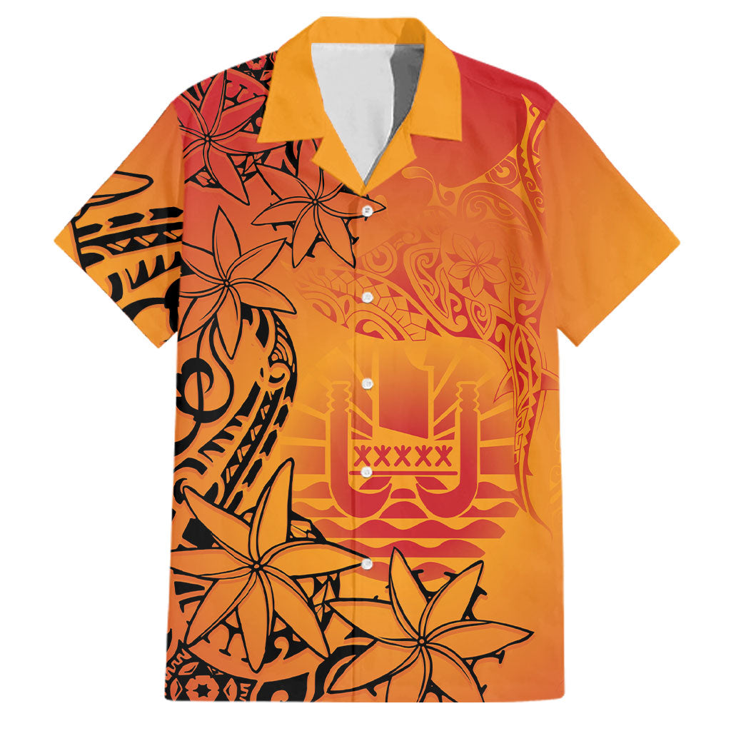 French Polynesia Manta Ray Tattoo Family Matching Tank Maxi Dress and Hawaiian Shirt Tahiti Hahalua Tiare Maori Gradient Style LT14 Dad's Shirt - Short Sleeve Orange - Polynesian Pride
