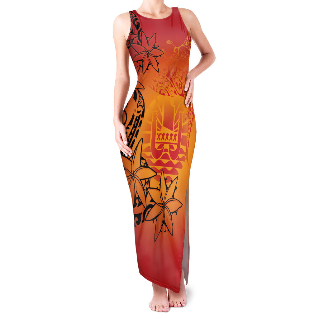 French Polynesia Manta Ray Tattoo Family Matching Tank Maxi Dress and Hawaiian Shirt Tahiti Hahalua Tiare Maori Gradient Style LT14 Mom's Dress Orange - Polynesian Pride