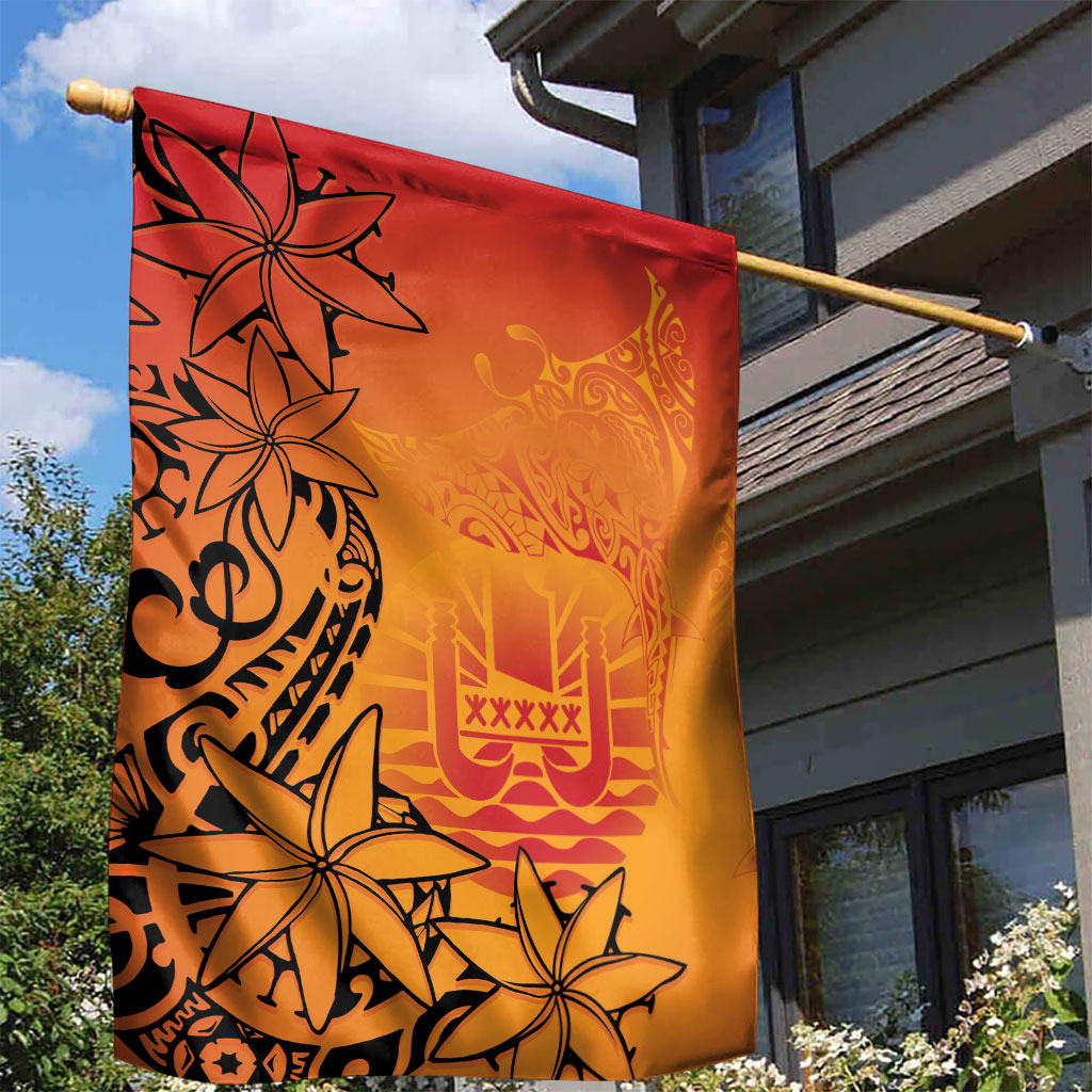 French Polynesia Manta Ray Tattoo Garden Flag Tahiti Hahalua Tiare Maori Gradient Style