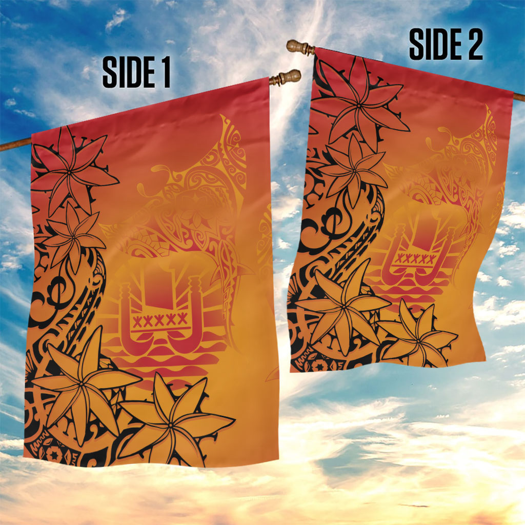 French Polynesia Manta Ray Tattoo Garden Flag Tahiti Hahalua Tiare Maori Gradient Style