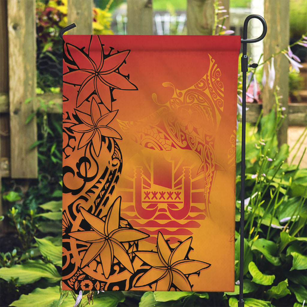 French Polynesia Manta Ray Tattoo Garden Flag Tahiti Hahalua Tiare Maori Gradient Style