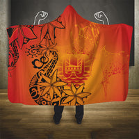 French Polynesia Manta Ray Tattoo Hooded Blanket Tahiti Hahalua Tiare Maori Gradient Style