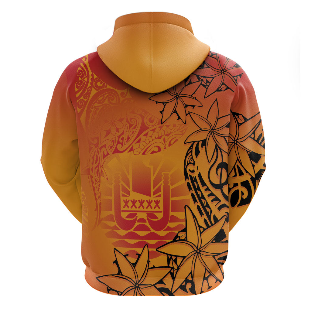 French Polynesia Manta Ray Tattoo Hoodie Tahiti Hahalua Tiare Maori Gradient Style