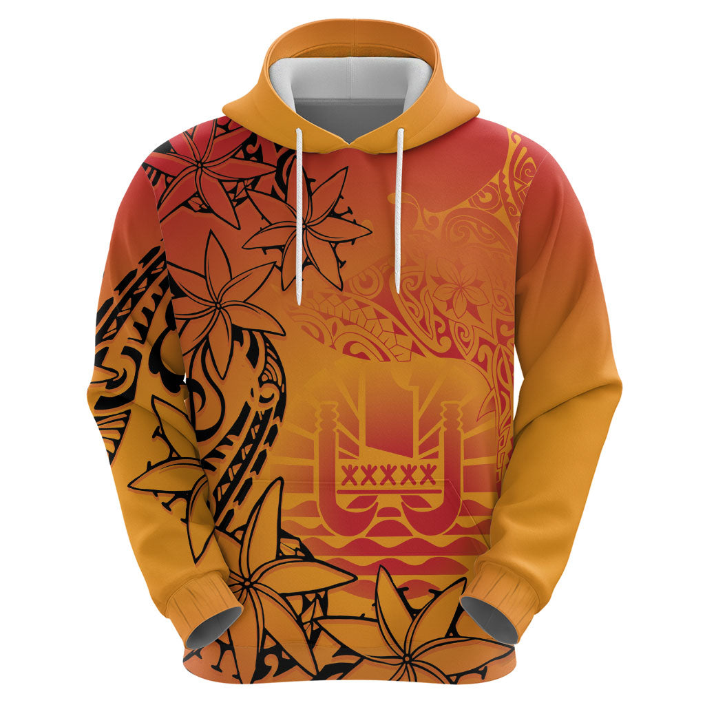 French Polynesia Manta Ray Tattoo Hoodie Tahiti Hahalua Tiare Maori Gradient Style