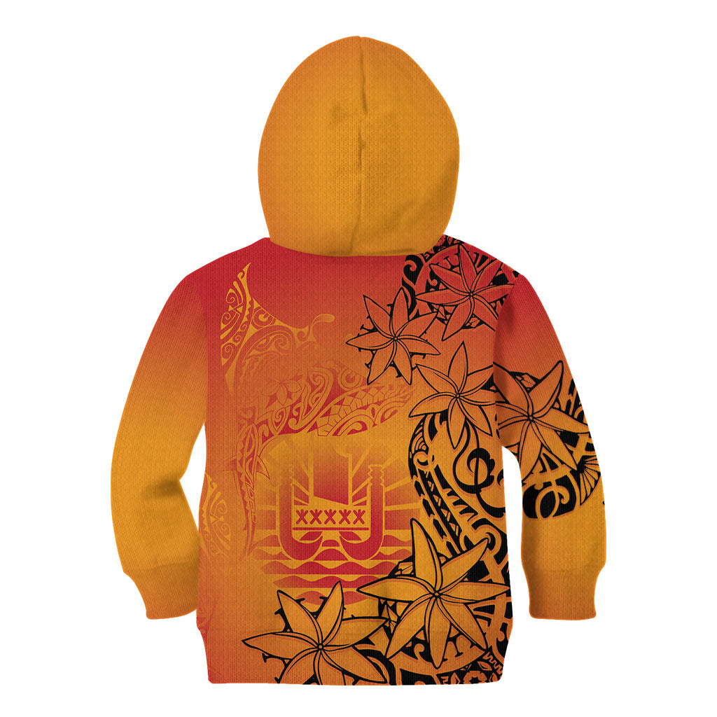 French Polynesia Manta Ray Tattoo Kid Hoodie Tahiti Hahalua Tiare Maori Gradient Style