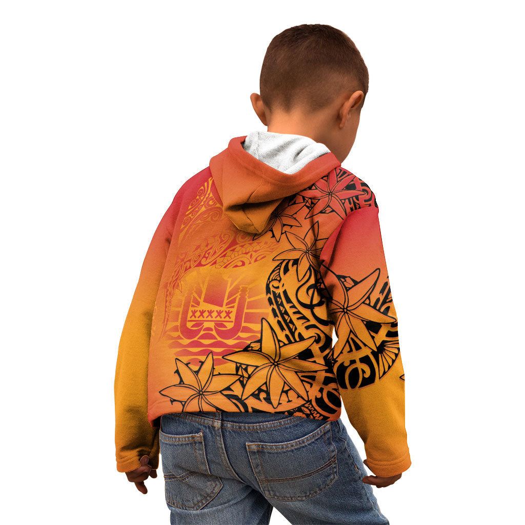 French Polynesia Manta Ray Tattoo Kid Hoodie Tahiti Hahalua Tiare Maori Gradient Style