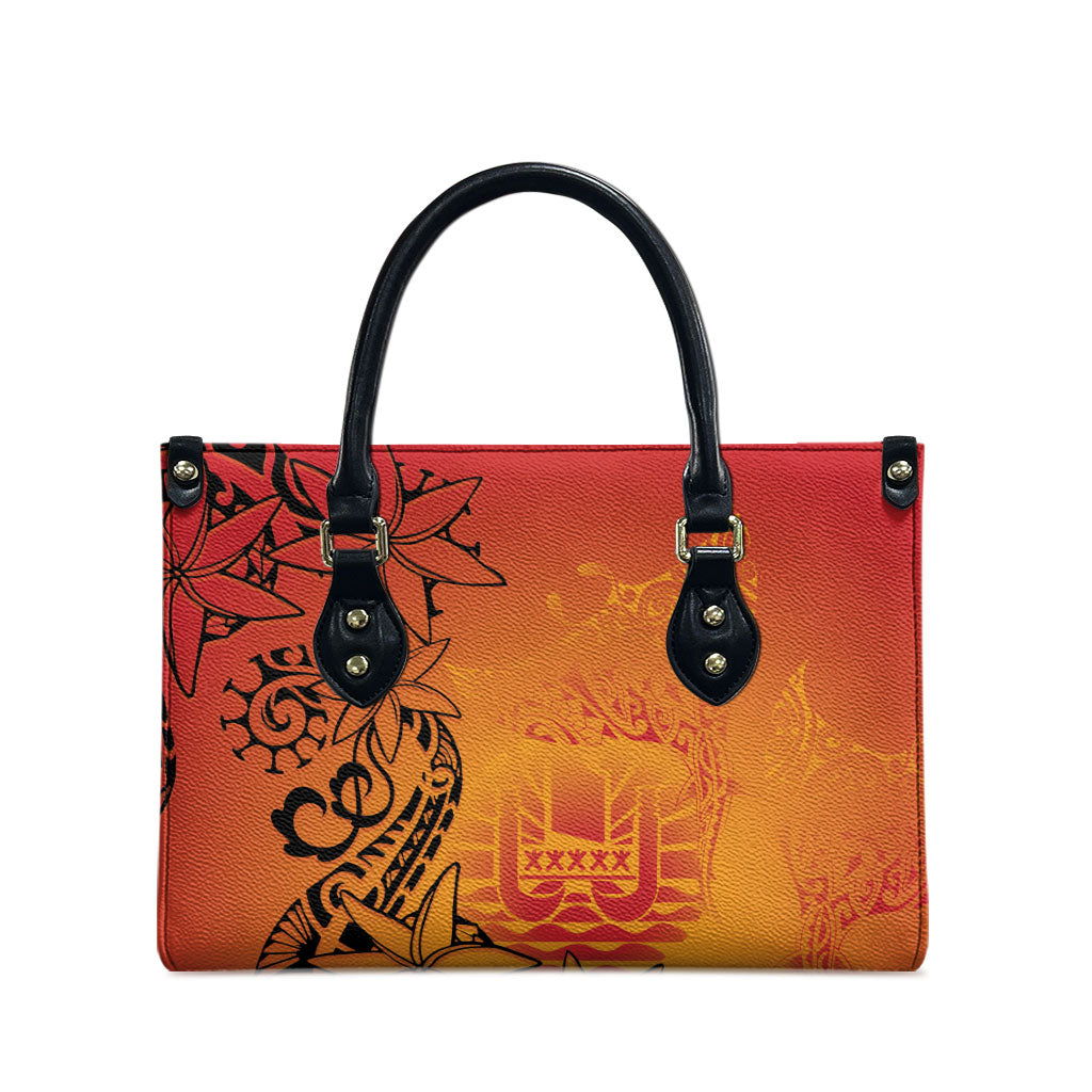 French Polynesia Manta Ray Tattoo Leather Bag Tahiti Hahalua Tiare Maori Gradient Style