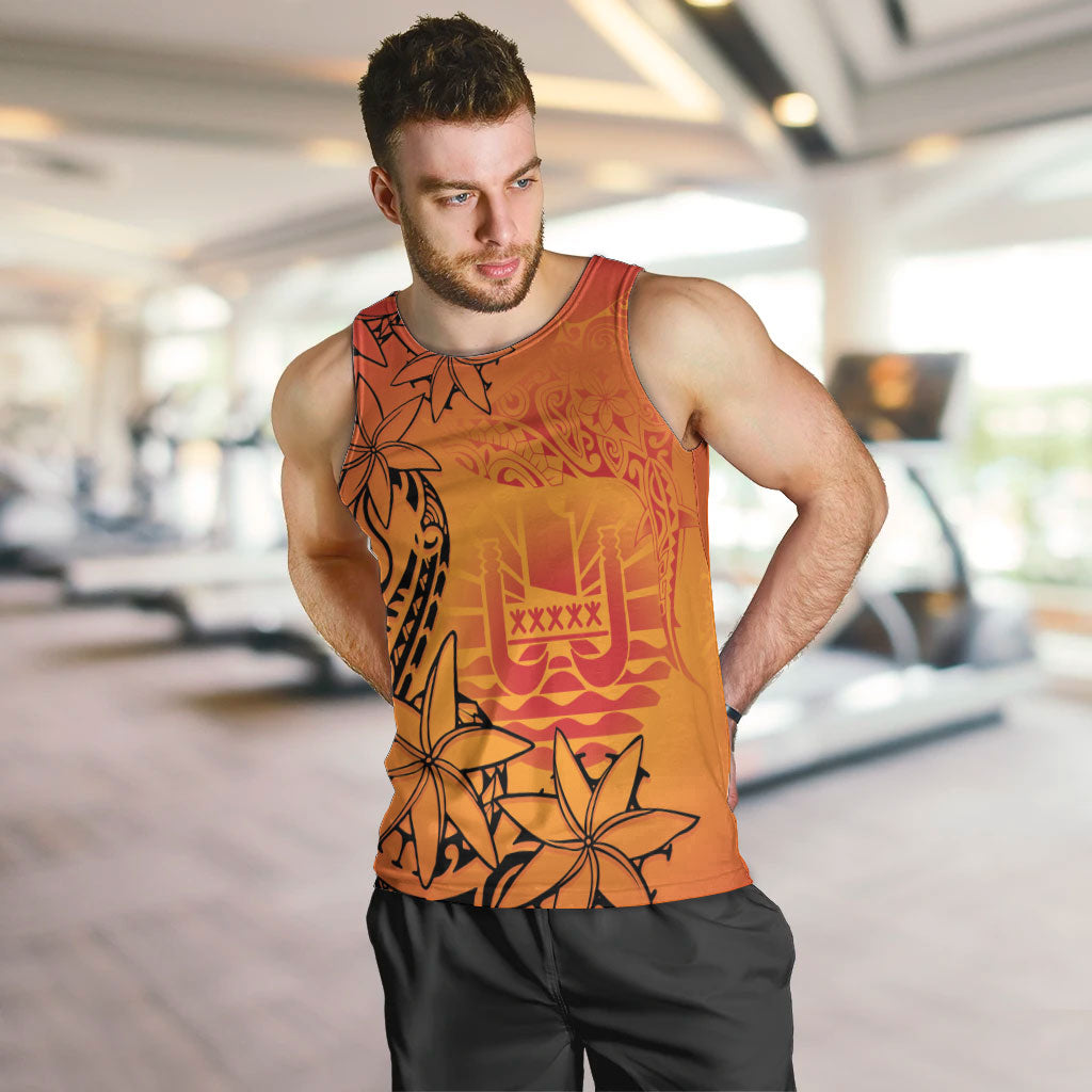 French Polynesia Manta Ray Tattoo Men Tank Top Tahiti Hahalua Tiare Maori Gradient Style