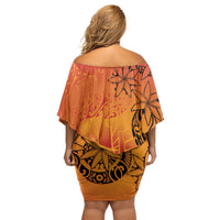 French Polynesia Manta Ray Tattoo Off Shoulder Short Dress Tahiti Hahalua Tiare Maori Gradient Style