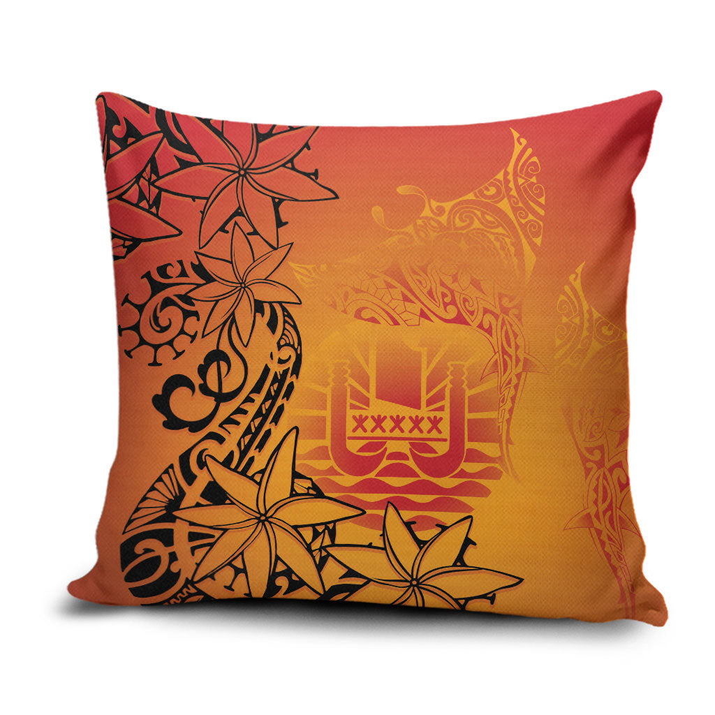 French Polynesia Manta Ray Tattoo Pillow Cover Tahiti Hahalua Tiare Maori Gradient Style