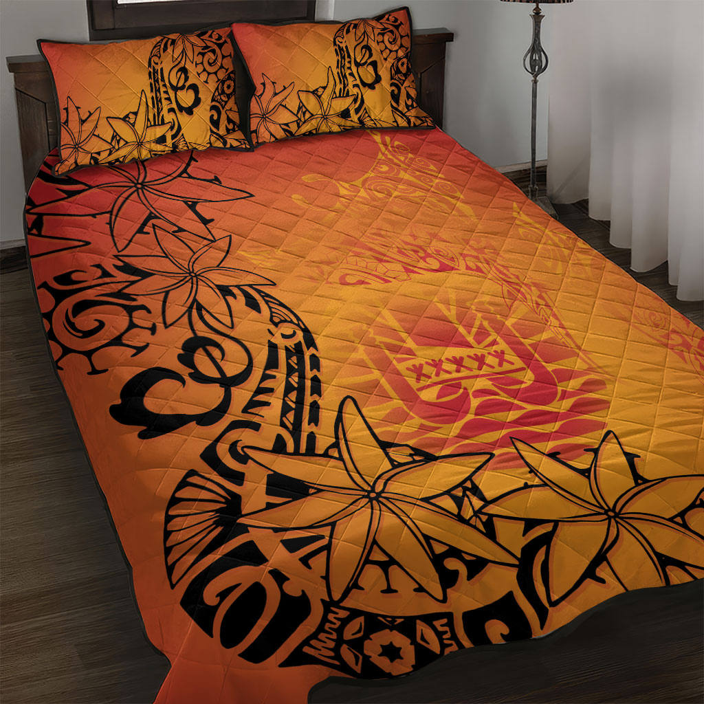 French Polynesia Manta Ray Tattoo Quilt Bed Set Tahiti Hahalua Tiare Maori Gradient Style
