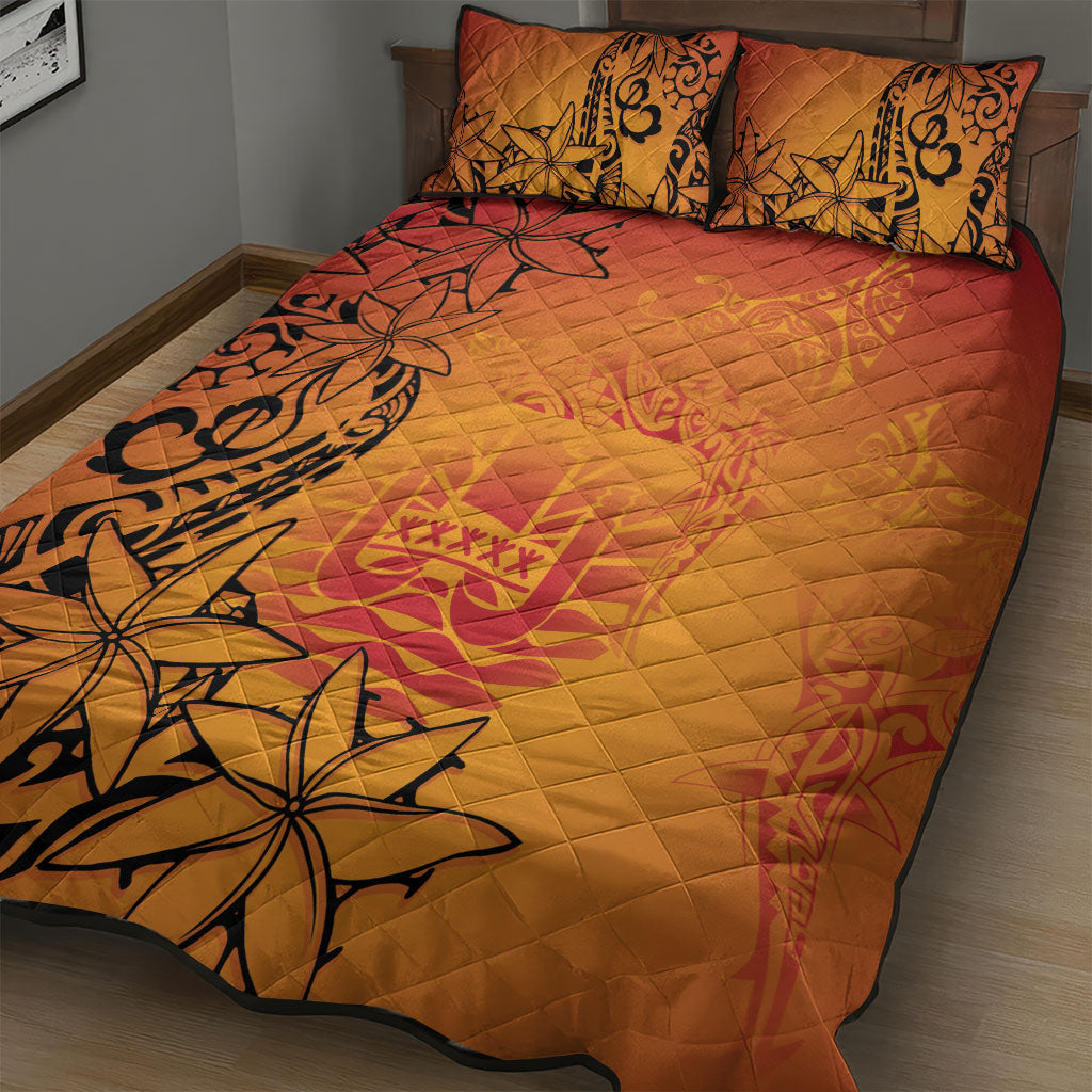French Polynesia Manta Ray Tattoo Quilt Bed Set Tahiti Hahalua Tiare Maori Gradient Style