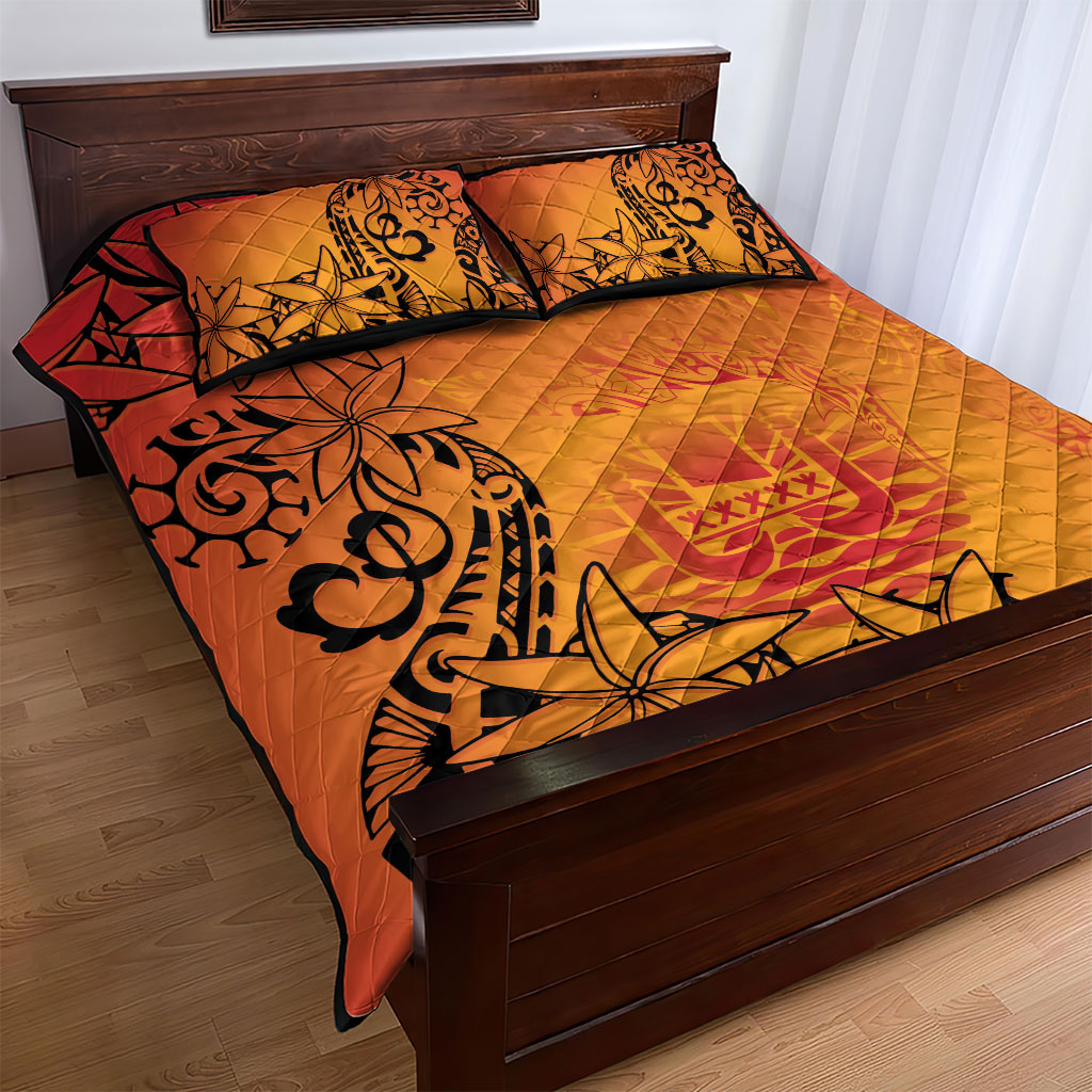 French Polynesia Manta Ray Tattoo Quilt Bed Set Tahiti Hahalua Tiare Maori Gradient Style